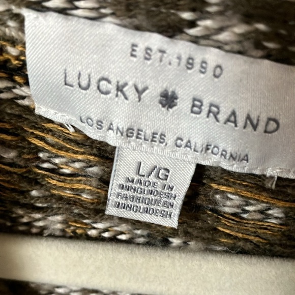 Lucky Brand: Cream/Olive Green Cardigan- warm/cozy- L - Picture 2 of 16